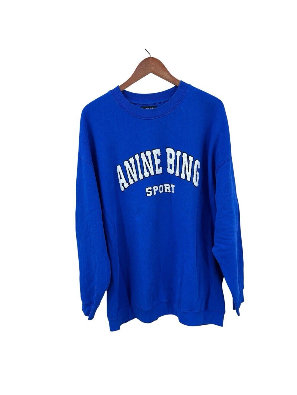 ANINE BING Sweatshirt Womens Large Blue Crew Neck Logo Oversized Cotton X862